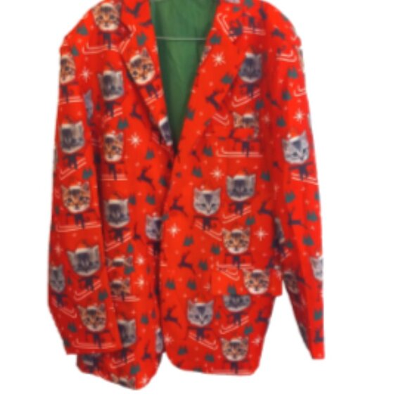 Holiday Time Blazer  Size XL Men's Cat All Over Print RED Xmas - Picture 15 of 16